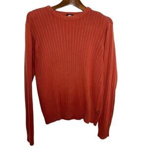 Timberland Mens Ribbed Sweater Crewneck Knit Pullover Cotton Burnt Orange Small